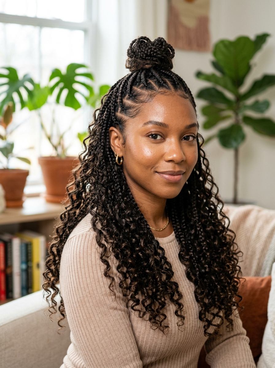 Half-Up Bun mit French Curls als Braids mit Locken Inspiration 2026